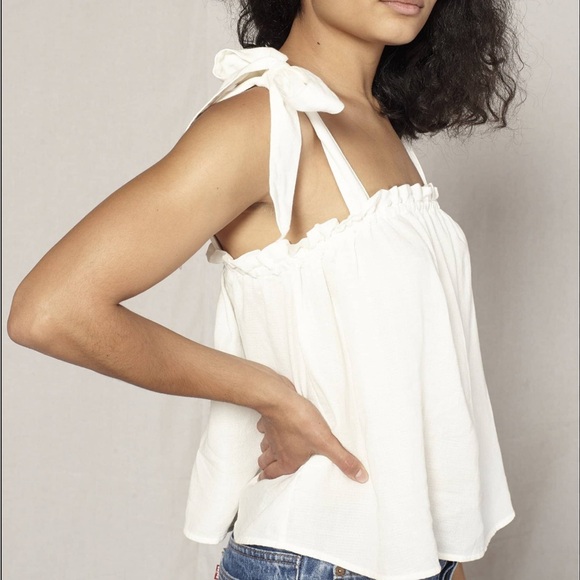 Outerknown Cream White Smocked Tie Strap Flowy Oasis Top S - Picture 1 of 7